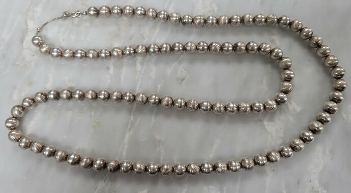 Vintage Sterling Silver Beaded Necklace  32.5 in  95 g