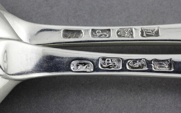 Rat Tail Hanoverian Tablespoons (Pair) - Ridge and Brooke Family Armorial_hallmarks - john lampfert