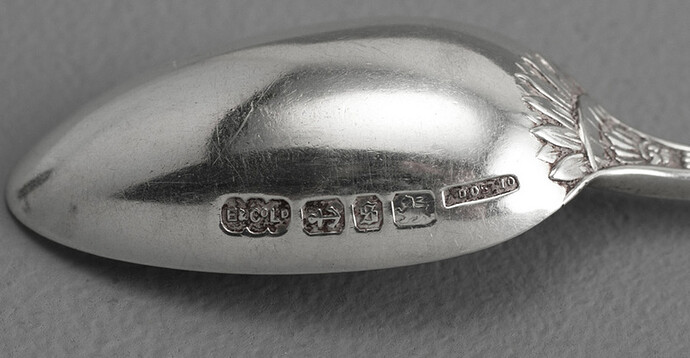 Victorian Silver Private Pattern Halberd Teaspoons (set of 6) and Sugartongs - Elkington - Tudor Men & Women_Elkington birmingham silver hallmarks, registration number